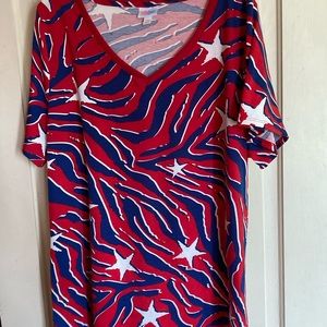Red, white and blue v-neck tee shirt
